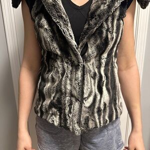 Faux Fur Vest in Black and Gray
